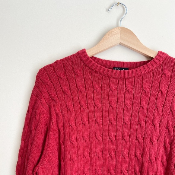 Jos A Bank Red Holiday Cable Knit Sweater size Medium - Picture 2 of 5
